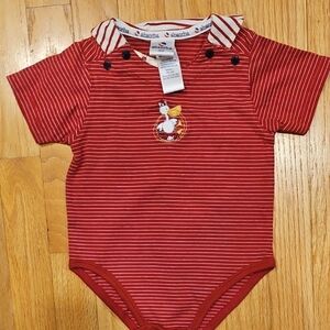 Absorba Red Striped Baby One-Piece with Duck Applique & Matching Hat- NWT 12 M